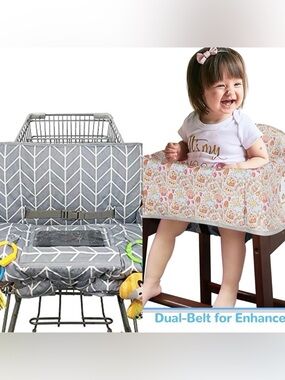 Gray Chevron Shopping Cart and Pink Floral High Chair Cover Duo